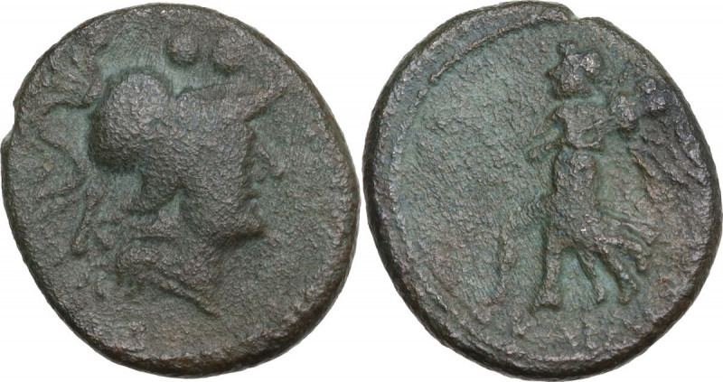 Greek Italy. Southern Apulia, Caelia. AE Sextans, c. 220-150 BC. Obv. Helmeted h...