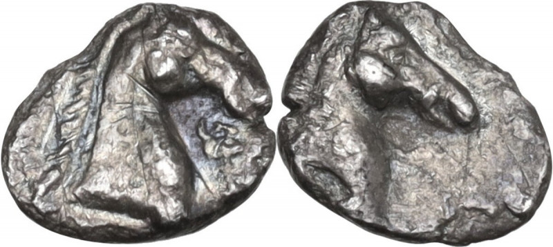 Greek Italy. Southern Apulia, Tarentum. AR 3/4 Obol, c. 325-280 BC. Obv. Head of...