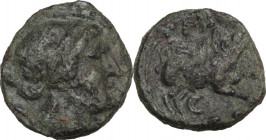 Greek Italy. Northern Lucania, Paestum. AE Sextans, c. 218-201 BC. Obv. Head of Demeter right. Rev. Wild boar right; crescent below. HN Italy 1215; HG...