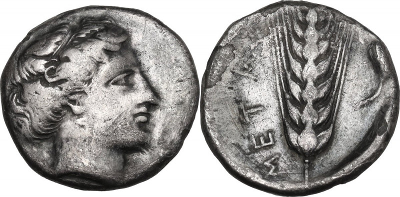 Greek Italy. Southern Lucania, Metapontum. AR Nomos, c. 400-340 BC. Obv. Head of...