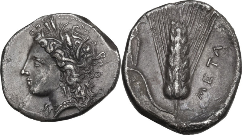 Greek Italy. Southern Lucania, Metapontum. AR Nomos, c. 330-290 BC. Obv. Wreathe...