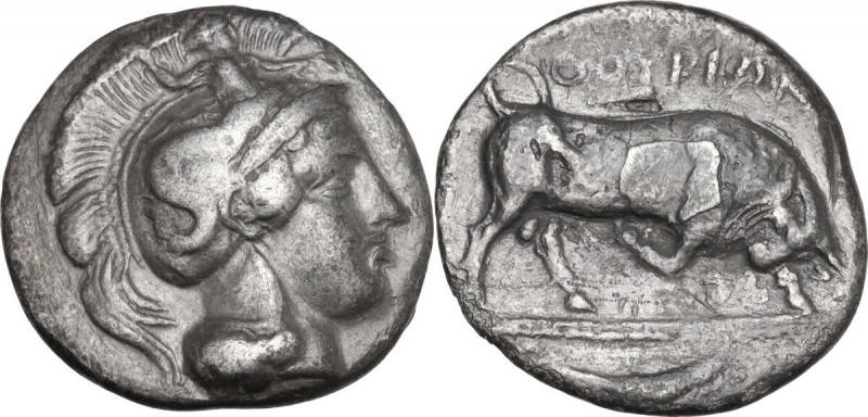 Greek Italy. Southern Lucania, Thurium. AR Nomos, c. 350-300 BC. Obv. Head of At...