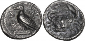 Sicily. Akragas. AR Litra, c. 450/446-439 BC. Obv. Eagle standing left on Ionic capital. Rev. Crab. HGC 2 121. AR. 0.49 g. 9.00 mm. R. VF.
