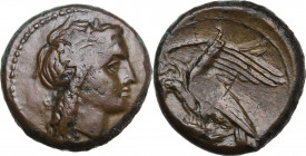 Sicily. Akragas. Phintias, Tyrant (287-278 BC). AE 21 mm, c. 287-282 BC. Obv. Laureate and beardless head of Zeus Hellanios right. Rev. Two eagles sta...