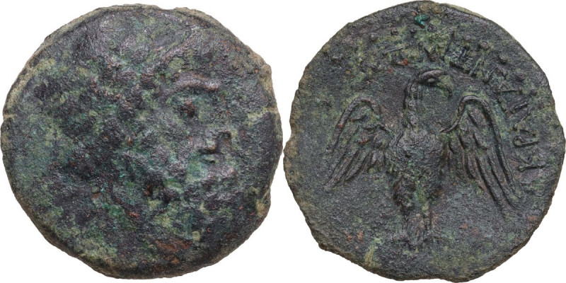 Sicily. Akragas. AE 23 mm. 213-210 BC. Obv. Laureate head of Zeus right. Rev. Ea...