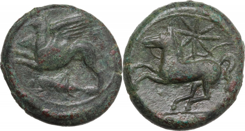 Sicily. Kainon. AE 23 mm. c.360-340 BC. Obv. Griffin springing left; below, gras...