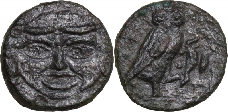 Sicily. Kamarina. AE Onkia, 425-405 BC. Obv. Facing gorgoneion. Rev. Owl standin...