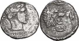 Sicily. Leontini. AR Drachm, c. 430-425 BC. Obv. Laureate head of Apollo right. Rev. Lions' head right, with open jaws and protruding tongue; around, ...