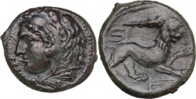 Sicily. Messana. AE 22 mm. 278-275 BC. Obv. Head wearing lion skin, left. Rev. Lion walking, right; club above. HGC 2 839. AE. 7.00 g. 22.00 mm. Good ...