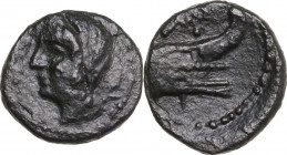 Sicily. Panormos. Under Roman Rule. AE 13 mm, 2nd-1st century BC. Obv. Veiled head of Demeter left. Rev. Prow of galley right. HGC 2 1085; CNS I 42. A...