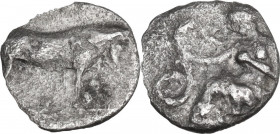 Sicily. Selinos. AR Litra, c. 417-409 BC. Obv. Nymph seated left; holding snake. Rev. Man-headed bull, right. HGC 2 1229; SNG ANS 711-2. AR. 0.50 g. 1...