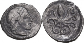 Sicily. Syracuse. Second Democracy (466-405 BC). AR Litra. Obv. Head of Arethousa right. Rev. Octopus. HGC 2 1375. AR. 0.50 g. 13.00 mm. VF.