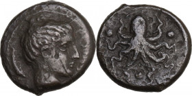 Sicily. Syracuse. Second Democracy (466-405 BC). AE Trias, c. 415-410 BC. Obv. Head of Arethusa, right. Rev. Octopus. HGC 2 1428. AE. 3.80 g. 16.00 mm...