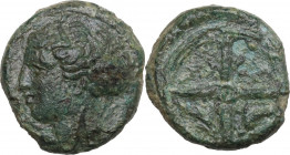 Sicily. Syracuse. Second Democracy (466-405 BC). AE 15 mm, c. 415-405 BC. Obv. Head of Arethousa left. Rev. Four spoked wheel. HGC 2 1479. AE. 3.70 g....