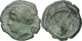 Sicily. Syracuse. Dionysos I (406-367 BC). AE 16 mm. c. 415-405 BC. Obv. Head of Arethusa left, wearing necklace, hair bound in ampyx and sphendone; o...