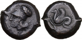 Sicily. Syracuse. Dionysios I to Dionysios II. AE Litra, c. 375-344 BC. Obv. Head of Athena left. Rev. Hippocamp left. HGC 2 1456. AE. 11.10 g. 21.00 ...