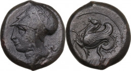 Sicily. Syracuse. Dionysos I to Dionysos II. AE Litra, c. 375-344 BC. Obv. Head of Athena in Corinthian helmet. Rev. Hippocamp left. HGC 2 1456. AE. 6...
