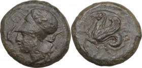 Sicily. Syracuse. Dionysios I to Dionysios II. AE Litra, c. 375-344 BC. Obv. Head of Athena left. Rev. Hippocamp left. HGC 2 1456; CNS II 35. AE. 7.40...