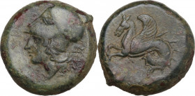 Sicily. Syracuse. Dionysios I to Dionysios II. AE Litra, c. 375-344 BC. Obv. Head of Athena left. Rev. Hippocamp left. HGC 2 1456; CNS II 35. AE. 6.70...