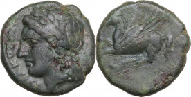 Sicily. Syracuse. Agathokles (317-289 BC). AE 17.5 mm, c. 310-305 BC. Obv. Head of Apollo left. Rev. Pegasos left. HGC 2 1488. AE. 5.40 g. 17.50 mm. V...