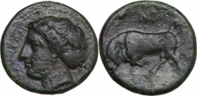 Sicily. Syracuse. Agathokles (317-289 BC). AE 15 mm. Obv. Head of Kore left. Rev. Bull butting left. CNS II, 107. AE. 3.37 g. 15.50 mm. Pleasant dark ...