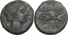 Sicily. Syracuse. Agathokles (317-289 BC). AE 22.5 mm. c. 295-289 BC. Obv. Bust of Artemis right; quiver over shoulder. Rev. Winged thunderbolt. HGC 2...