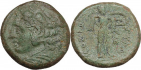 Sicily. Syracuse. Pyrrhos (278-276 BC). AE 22 mm. c. 278-276 BC. Obv. Head of Herakles left, wearing lion skin headdress. Rev. Athena Promachos advanc...