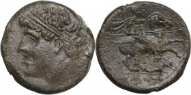 Sicily. Syracuse. Hieron II (274-215 BC). AE 27 mm. c. 230-218/5 BC. Obv. Head left, diademed. Rev. Horseman right. HGC 2 1548; CNS II 195; SNG ANS 95...