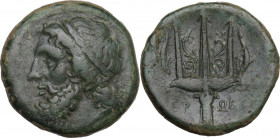 Sicily. Syracuse. Hieron II (274-215 BC). AE 22 mm. c. 240-215 BC. Obv. Poseidon head, right. Rev. Trident. HGC 2 1550. AE. 8.30 g. 22.00 mm. VF.