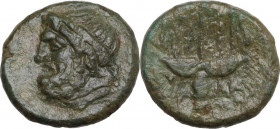 Sicily. Syracuse. Fifth Democracy (214-212 BC). AE 14 mm. Obv. Head of Poseidon left. Rev. Trident. HGC 2 1514. AE. 2.60 g. 14.00 mm. Nice light green...