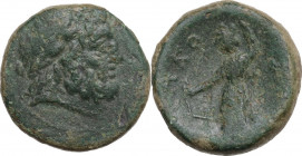 Sicily. Syracuse. Under Roman Rule. AE 19.5 mm, after 212 BC. Obv. Head of Zeus right. Rev. Tyche standing left, holding rudder. HGC 2 1473. AE. 7.30 ...