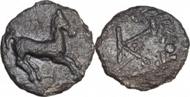 Sicily. Tauromenion. Campanian Mercenaries (c. 354-344 BC). AR Litra. Obv. Horse galloping right. Rev. Monogram. HGC 2 1607; CNS III 4. AR. 0.60 g. 15...