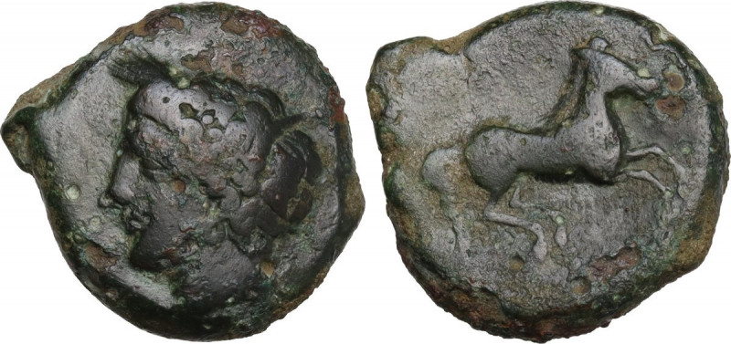 Punic Sardinia. AE Unit, c. 375-350 BC. Obv. Wreathed head of Triptolemos left. ...