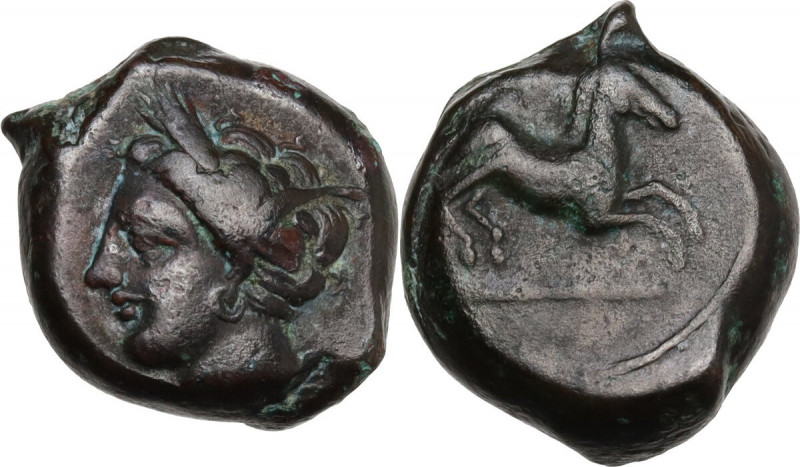 Punic Sardinia. AE Unit, c. 375-350 BC. Obv. Wreathed head of Triptolemos left. ...