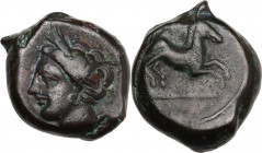 Punic Sardinia. AE Unit, c. 375-350 BC. Obv. Wreathed head of Triptolemos left. Rev. Rearing horse right. Lulliri pl. 23, 446-453; SNG Cop. 1023/4 (Si...