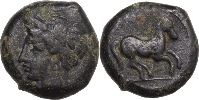 Punic Sardinia. AE Unit, c. 375-350 BC. Obv. Wreathed head of Triptolemos left. ...