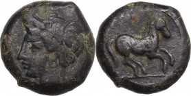 Punic Sardinia. AE Unit, c. 375-350 BC. Obv. Wreathed head of Triptolemos left. Rev. Rearing horse right. Lulliri pl. 23, 446-453; SNG Cop. 1023/4 (Si...