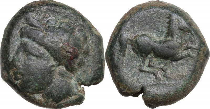 Punic Sardinia. AE Unit, c. 375-350 BC. Obv. Wreathed head of Triptolemos left. ...