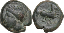 Punic Sardinia. AE Unit, c. 375-350 BC. Obv. Wreathed head of Triptolemos left. Rev. Rearing horse right. Lulliri pl. 23, 446-453; SNG Cop. 1023/4 (Si...