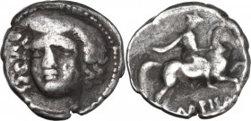 Continental Greece. Thessaly, Larissa. AR Drachm, c. 380-365 BC. Obv. Head of the nymph Larissa facing slightly left. Rev. Thessalian warrior, holding...