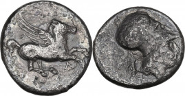 Continental Greece. Akarnania, Leukas. AR Stater, c. 320-280 BC. Obv. Pegasos flying right. Rev. Helmeted head of Athena right. AR. 7.71 g. 21.00 mm. ...
