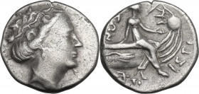 Continental Greece. Euboia, Histiaia. AR Tetrobol, 3rd-2nd centuries BC. Obv. Wreathed head of nymph Histiaia right. Rev. Nymph seated right on stern ...