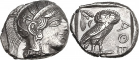Continental Greece. Attica, Athens. AR Tetradrachm, c. 454-404 BC. Obv. Head of Athena, right. Rev. Owl, right. SNG Cop. 32; HGC 4 1597. AR. 17.20 g. ...