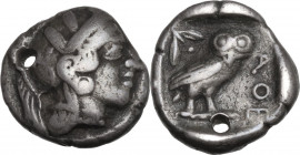 Continental Greece. Attica, Athens. AR Drachm. c. 454-404 BC. Obv. Helmeted head of Athena, right. Rev. Owl, right. HGC 4 1631. AR. 4.00 g. 15.00 mm. ...