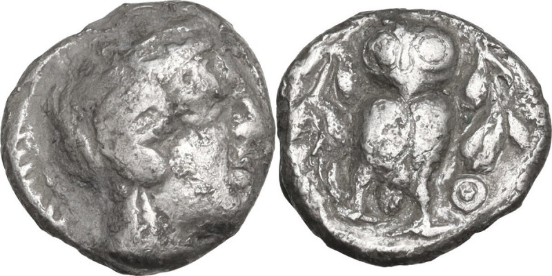 Continental Greece. Attica, Athens. AR Trihemiobol, c. 454-404 BC. Obv. Helmeted...