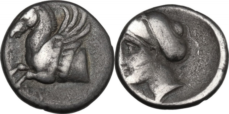 Continental Greece. Corinthia, Corinth. AR Hemidrachm, 400-375 BC. Obv. Forepart...