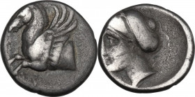 Continental Greece. Corinthia, Corinth. AR Hemidrachm, 400-375 BC. Obv. Forepart of Pegasus left. Rev. Head of Aphrodite left. BMC pl. IX. fig. 13. AR...