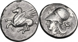 Continental Greece. Corinthia, Corinth. AR Stater 22 mm. c. 375-300 BC. Obv. Pegasos flying, left. Rev. Helmeted head of Athena, left. Pegasi I, 428. ...