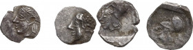 Greek Asia. Lot of 2 AR Tetartemorion, uncertain mint in Western Asia Minor, 4th century BC. Obv. Apollo. Rev. Athena. AR. Interesting study lot, coin...