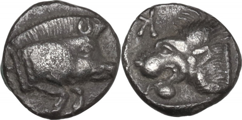 Greek Asia. Mysia, Kyzikos. AR Hemiobol, c. 480 BC. Obv. Forepart of boar right....